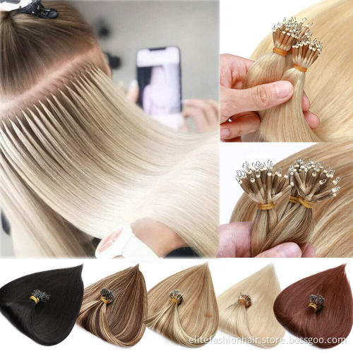 Hot sells straight double drawn No shedding and tangle pre bonded hair extensions Nano tip hair Nano ring Hair extensions